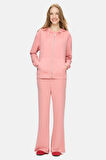 ALLURA Pembe Kapüşonlu Gofre Baskı Loose Fit Kadın Sweatshirt