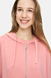 ALLURA Pembe Kapüşonlu Gofre Baskı Loose Fit Kadın Sweatshirt