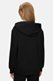 ALLURA Siyah Kapüşonlu Gofre Baskı Loose Fit Kadın Sweatshirt
