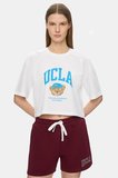 CARLY Beyaz Bisiklet Yaka Crop Baskılı %100 Pamuk Loose Fit Kadın Tshirt