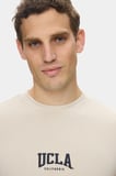 ANGELO Koyu Bej Bisiklet Yaka Baskılı Yumuşak Dokulu Modal Kumaş Standard Fit Erkek Tshirt