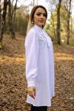 Kadın Fular Yaka Dantel Detaylı Salaş Poplin Tunik 4063/90