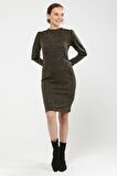 Kadın bisiklet Yaka Kol Detaylı diz boyu Triko Elbise 4351/100