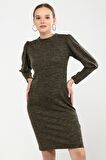 Kadın bisiklet Yaka Kol Detaylı diz boyu Triko Elbise 4351/100