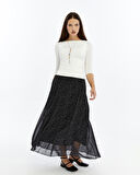 Apsen Kadın  Siyah Puantiyeli Astarlı Şifon Uzun Boy Dokuma Etek 2201-95