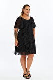 Apsen Kadın Siyah Puantiyeli Midi Şifon Büyük Beden Elbise 4514-100