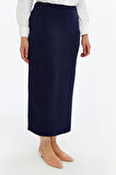 Apsen Kadın Lacivert Beli Lastikli Mevsimlik  Yırtmaç Detaylı Ofis Etek 1903-90