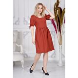 Kadın Haki Bağlama Kare Yaka Kol Detaylı Yeni Sezon Elbise 4368/100