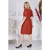 Kadın Haki Bağlama Kare Yaka Kol Detaylı Yeni Sezon Elbise 4368/100