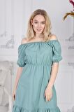 Kadın Beli Lastikli Tery Coton Elbise 4367/95