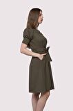 Kadın Kuşaklı Cep Detaylı Kolu Kısa Midi Boy Elbise 4379/95