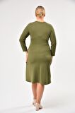 Kadın Scuba Göğsü Bağlama Detaylı Uzun Kol Mevsimlik Midi Boy Elbise 4421/110
