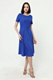 Kadın Bisiklet Yaka Midi Krep Elbise 4442/110