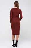 Kadın v Yaka Bağlama Detaylı midi Boy triko Elbise 4452/110