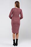 Kadın v Yaka Bağlama Detaylı midi Boy triko Elbise 4452/110