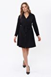 Kadın boydan Düğmeli Kuşak Bağlama Detaylı Mevsimlik kısa Elbise 4462/95