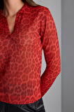 Polo Yaka Leopar Baskılı Triko Bluz