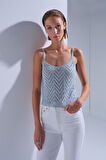 Sim Detaylı Mavi Crop Top