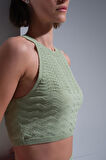 Kadın Halter Yaka Crop - Yeşil | L