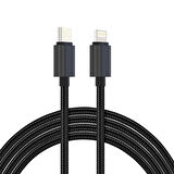 Woyax by Deji PD Type-C to Lightning 3A Şarj ve Data Kablosu Örgülü Siyah 1.2M – Siyah