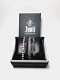 JTSS23KOB1275 JANTİ KOMBİN BİLEKLİK ORİJİNAL AKİK HAVLİT HEMATİT DOĞALTAŞ PU DERİ