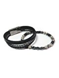 JTSS23KOB1307 JANTİ 2'Lİ KOMBİN BİLEKLİK JASPER HEMATİT ONYX SERTİFİKALI DOĞALTAŞ ve DERİ KUTULU GARANTİLİ