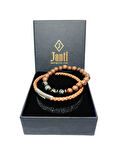 JTAW25BLK1639 HAKİKİ DERİ PASLANMAZ ÇELİK KAPAMA MAZI AĞACI SERPANTİN ve HEMATİT DOĞALTAŞ BEJ GARANTİLİ HEDİYE KUTULU JANTİ BİLEKLİK