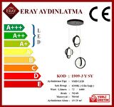 1909-3 Siyah 3 lü Led Avize