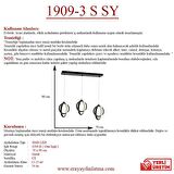 1909-3 Siyah Sıralı 3 lü Led Avize