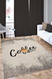 Homshtag Kahve Aşkı Pamuklu Dokuma Tabanlı Yıkanabilir Kaymaz Dekoratif Halı