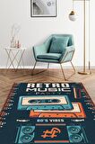 Homshtag Retro Müzik Pamuklu Dokuma Tabanlı Yıkanabilir Kaymaz Dekoratif Halı