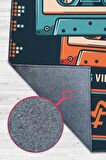Homshtag Retro Müzik Pamuklu Dokuma Tabanlı Yıkanabilir Kaymaz Dekoratif Halı
