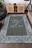 Homshtag Otur Ve Rahatla Pamuklu Dokuma Tabanlı Yıkanabilir Kaymaz Dekoratif Ev Aile Halısı