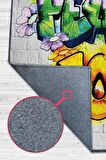 Homshtag Huzur ve Keyif Dokuma Tabanlı Yıkanabilir Dekoratif Graffiti Halısı