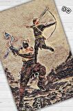Homshtag Kratos ile Atreus Dokuma Tabanlı Yıkanabilir God Of War Gamer Halısı