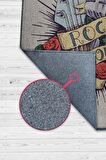 Homshtag Rock & Roll Dokuma Tabanlı Yıkanabilir Kaymaz Dekoratif Halı