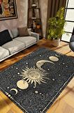Homshtag Ay ve Güneş Pamuklu Dokuma Tabanlı Yıkanabilir Kaymaz Dekoratif Halı