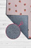 Homshtag Çilek Desenli Dokuma Tabanlı Yıkanabilir Dekoratif Ev Halısı