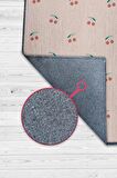 Homshtag Kiraz Desenli Dokuma Tabanlı Yıkanabilir Dekoratif Ev Halısı