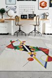 Homshtag Büyük Düşün Çok Çalış,Renkli Geometrik Desenli Modern Oturma Odası Halısı, Minimalist Çalışma Odası Halısı, Pamuklu Dokuma Tabanlı Yıkanabilir Dekoratif Home Office Halısı, Modern Ofis Halısı