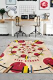 Homshtag Odaklı Kal, Sarı Kırmızı Geometrik Desenli Modern Çalışma Odası Halısı, Minimalist Genç Odası Halısı, Pamuklu Dokuma Tabanlı Yıkanabilir Dekoratif Halı, Renkli Modern Ofis Halısı