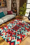 Homshtag Yolculuk, Çok Renkli Retro Halı,Geometrik Oturma Odası Halısı,Sıcak Renkli İnce Yazlık Halı, Balkon Halısı, Yazılı ve Minimalist Pamuklu Dokuma Tabanlı Yıkanabilir Dekoratif Home Salon Halısı