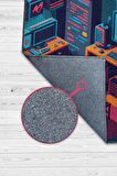 Homshtag Renkli Gamer Odası Halısı,Pastel Tonlu Canlı Renkli Genç Odası Halısı,Oyuncu Odası Halısı,Modern Gamer Halısı