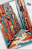 Homshtag Art Deco Sokak,Mavi Turuncu Beyaz Dekoratif Halı,Sokak Sanatı Temalı Graffiti Halısı,Renkli Genç Odası Halısı