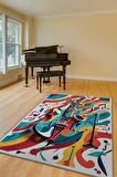 Homshtag Renkli Gitar Halısı,Pop Art Müzik Halısı,Müzik Evi Halısı Tarz Genç Odası Halısı,Gitarist,Müzik Sever Halısı