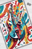 Homshtag Renkli Gitar Halısı,Pop Art Müzik Halısı,Müzik Evi Halısı Tarz Genç Odası Halısı,Gitarist,Müzik Sever Halısı