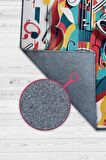 Homshtag Renkli Gitar Halısı,Pop Art Müzik Halısı,Müzik Evi Halısı Tarz Genç Odası Halısı,Gitarist,Müzik Sever Halısı