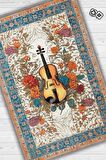 Homshtag Art Deco Keman Halısı,Çiçekli Müzik Halısı,Moden Yorumlu Vintage Salon Halısı,Müzik Sınıfı Dekor Halısı
