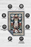 Homshtag Nuh'un Gemisi Koleksiyonu Kedi, Çiçek Desenli Art Deco Tarzı Vintage Halı,Çok Renkli Maksimalist Halı