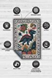 Homshtag Nuh'un Gemisi Koleksiyonu Dinozor, Çiçek Desenli Art Deco Tarzı Vintage Halı,Çok Renkli Maksimalist Halı